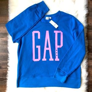 GAP Blue Pink Logo Pullover Sweatshirt Medium NWT